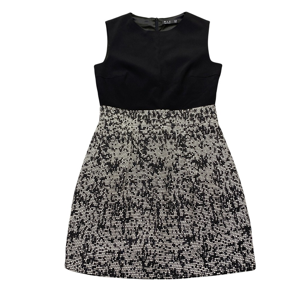 PIT Amsterdam Womens‎ Sleeveless Colorblock Tweed Skirt Mini Dress Black White 8